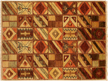 Shabby Chic Gabbeh Magda Beige/Brown Wool Rug - 3'0'' x 4'10''